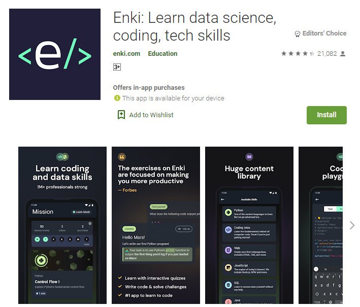 Enki Learn data science coding tech skills Techhyme Android Apps