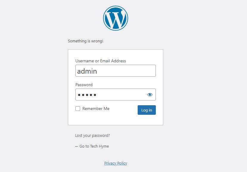 Techhyme WordPress Wrong Password Error Message