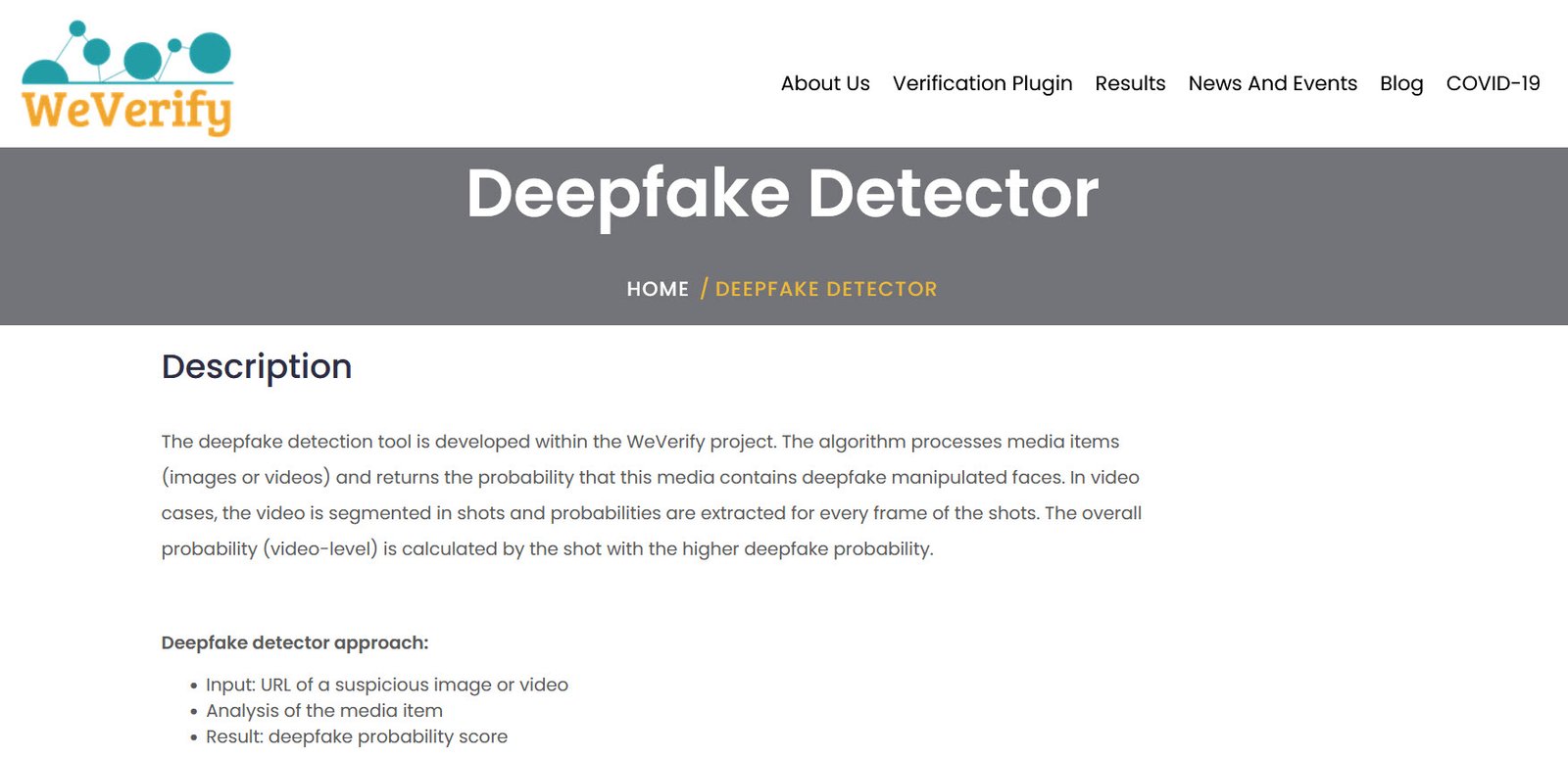 WeVerify Deepfake Detector 